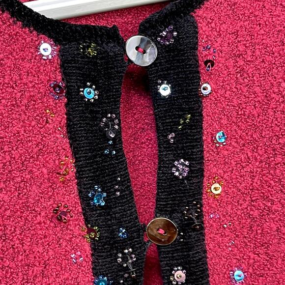 Women's Vintage Sigrid Olsen Sport Pink Sequined Cardigan Sweater - Picture 4 of 4